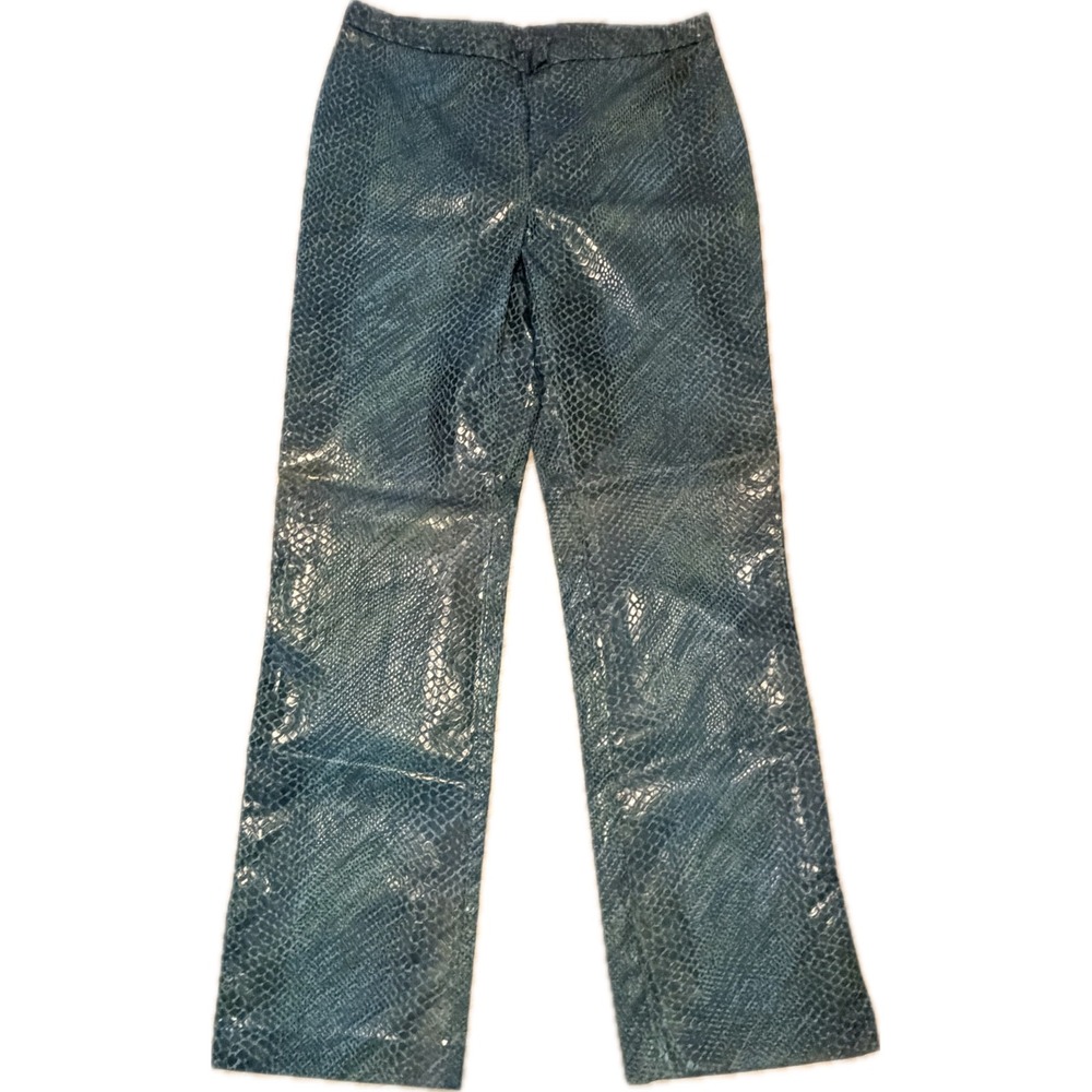 Express World Brand Snakeskin Print Stretch Pants Blue Green Metallic Size 9/10